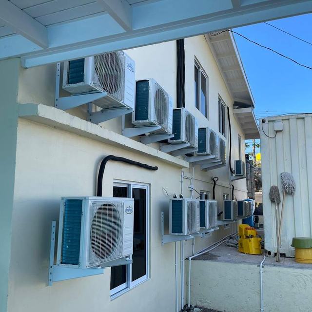Mini-split outdoor units on a wall